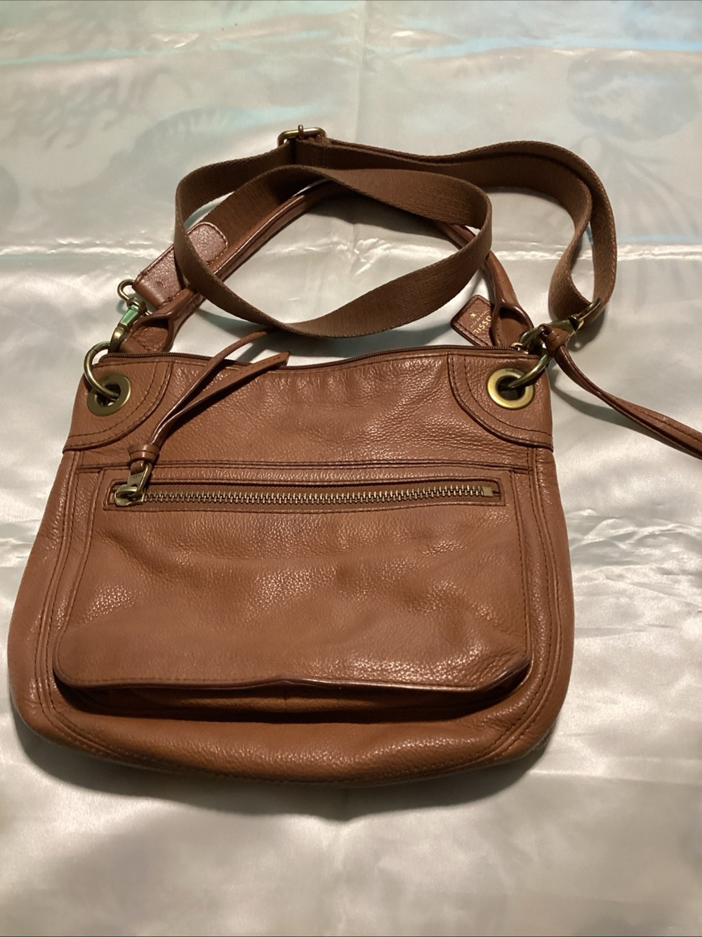 Fossil leather crossbody handbag tan pebbled vintage‎